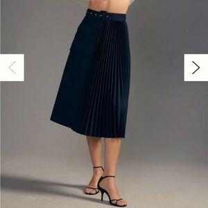 Anthropologie Navy Pleated Midi Skirt